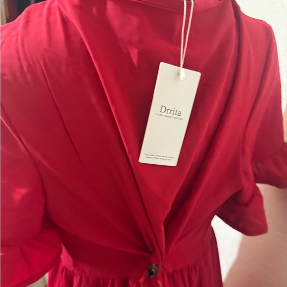 Red Ruffle Sleeve Mini Dress - Picture 9 of 11